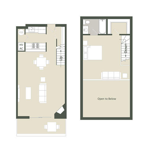 Floor plan for 1 bed, 1 bath, 1064 sqft